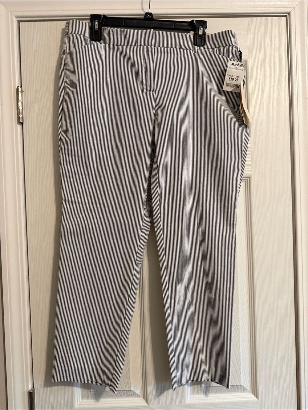 Women's Black Pinstripe Cropped Stretch Jeans